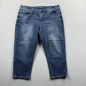 Seven7 Girlfriend Crop Jeans Womens 16 Blue Med Wash Distressed Stretch 38x22